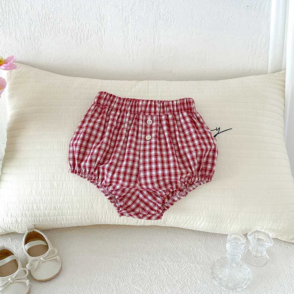 Baby Mädchen Jungen Karierte Shorts Neugeborene Weiche Bequeme Baumwolle Kleinkind Elastische Taille Dreieckige Kurze Hosen für den Sommer Shorts für 0-3 Jahre – Detail 9