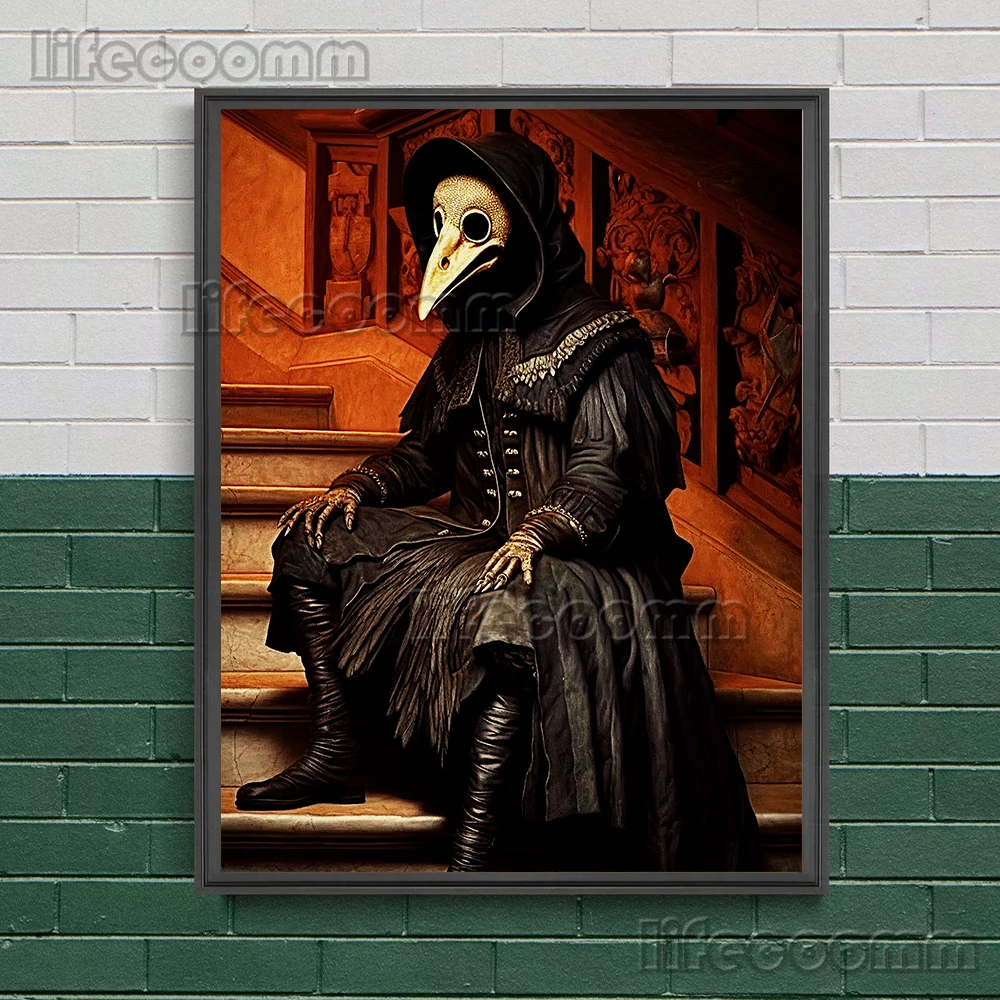 Girl Holding A Skeleton,Plague,Death Vintage Wall Art Canvas Painting Gothic Dark Witchcraft Art Poster And Print Home Decor