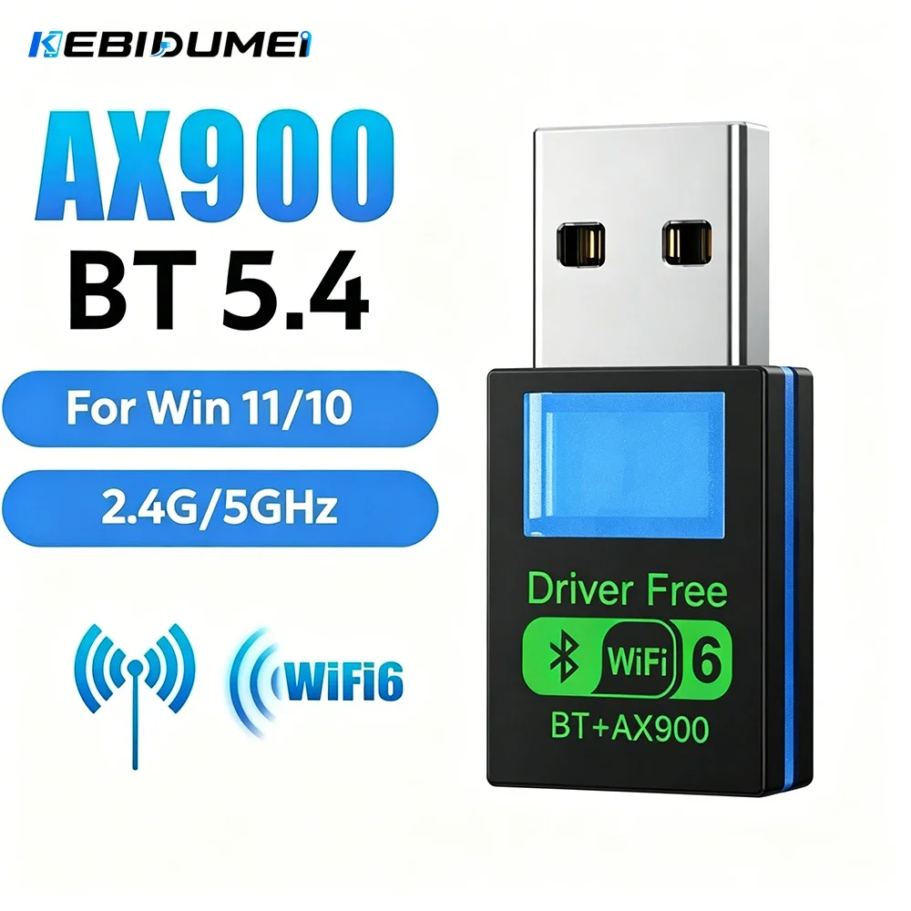Kebidumei AX900 USB WiFi 6 Bluetooth Adapter Dual Band 2.4G/5G Wireless Network Card BT 5.4 Dongle Driver Free for Windows 10/11