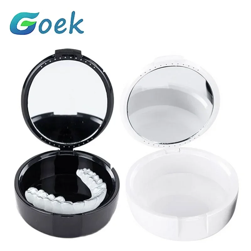 

1 PC Tooth Storage Box with Mirror Oval Denture Storage Orthodontic Retainer Portable Molar Braces Box 8 Colors Tooth Box Kids