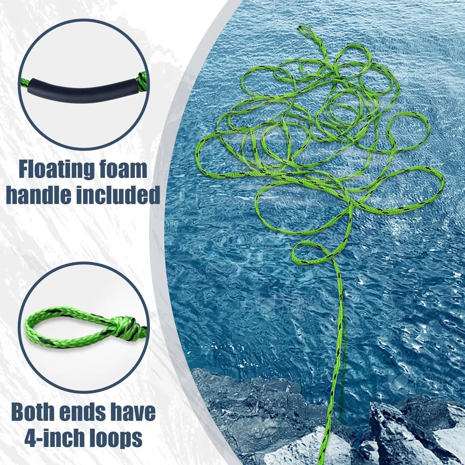 4-6K lb Floating Boat Tow Rope Water Sports Tow Line Heavy-Duty Marine Rope for Skiing Tubing Lake Pontoon, Vacation