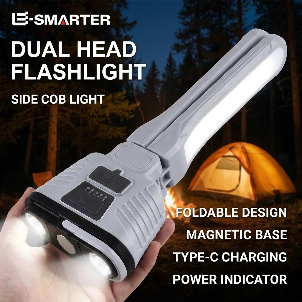 Warning Light Folding Camping Light, Magnetic Multi-Functional Work Lamp with Long-Lasting Battery for Indoor Home & Outdoor