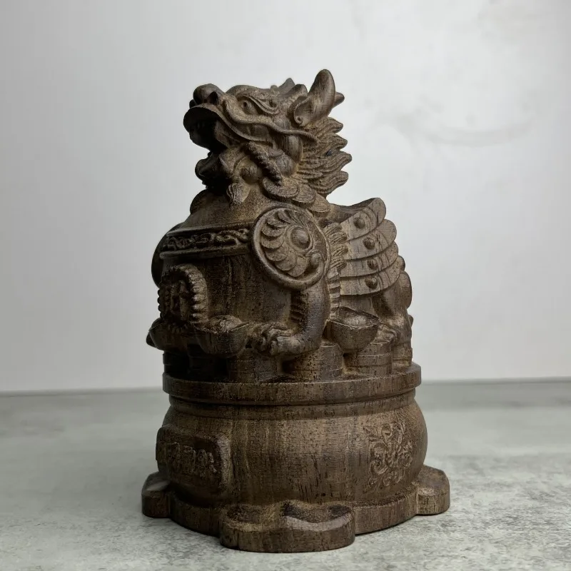 Hand-Carved Wood Pixiu Statue - 5.7