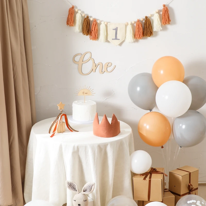 1Set Happy Birthday Party Decorations Banner Balloons Handmade Baby Birth Commemorative 1 One Year Birthday Supplies Photo Props