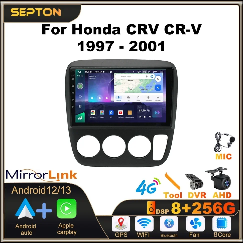 

SEPTON Android12 8+128G Car Radio for Honda CRV CR-V 1997 - 2001 GPS WIFI 4G Wireless CarPlay Head Unit 2 Din Multimedia Player