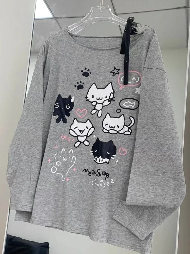 Houzhou y2k harajuku cuteore hoodies feminino estilo japonês kawaii doce bandagem impressão dos desenhos animados moletom de grandes dimensões macio