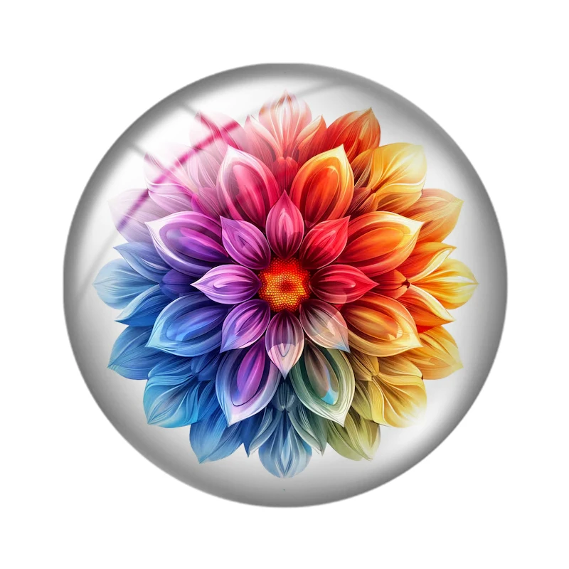Rainbow Floral Mandalas 10pcs 12mm/18mm/20mm/25mm Round photo glass cabochon flat back Making findings for bracelets