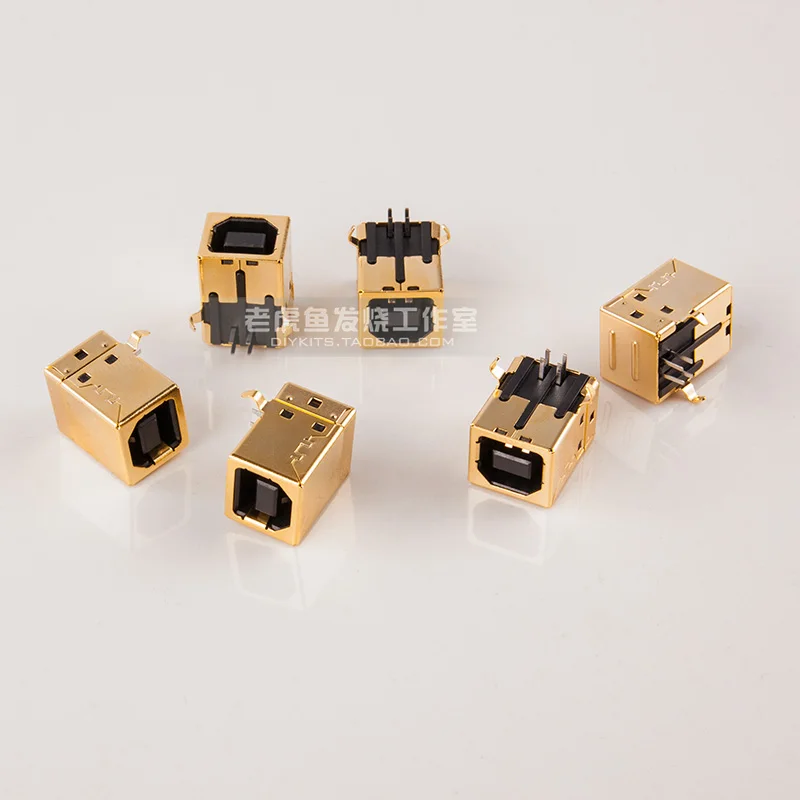 Gold Plated USB / 2.0 connector B female seat 90 degree plug-in plate gold plated female seat printer female seat interface