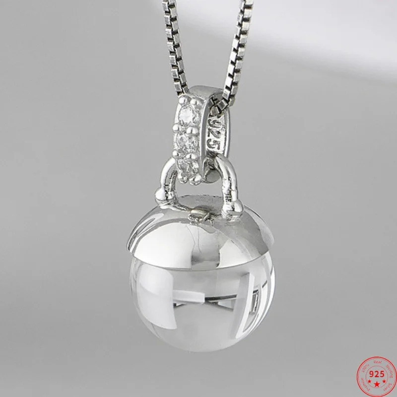 

S925 Sterling Silver Charm Pendants for Women Men New Fashion Simple Round Beads White Crystal Inlaid Micro Zircon Jewelry