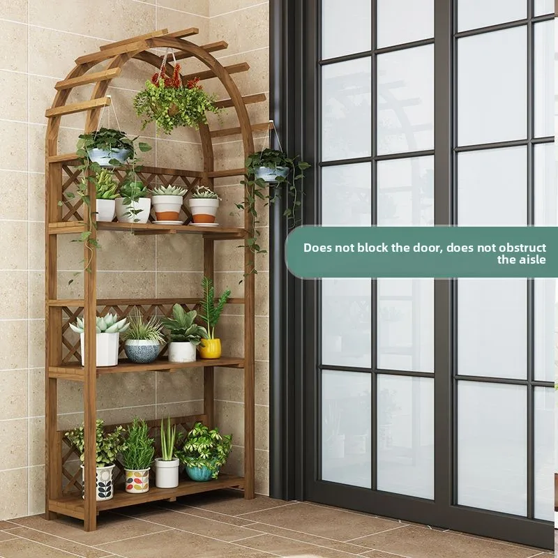 일본식 걸이형 캐비닛, 원목 식물 발코니 꽃꽂이대, 바닥부터 천장까지 다층 코너 꽃꽂이대