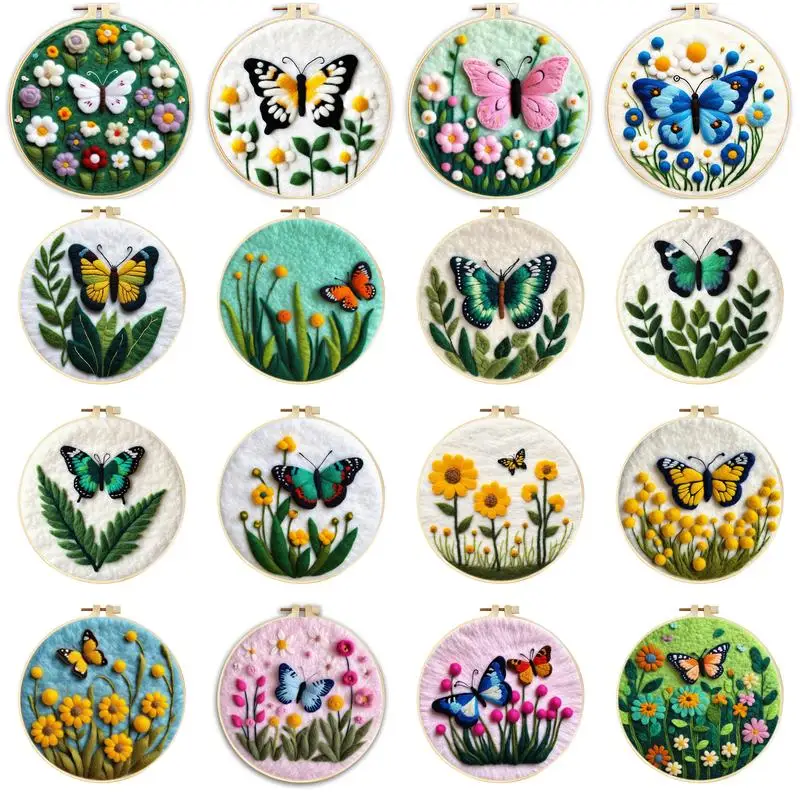 

SDOYUNO-Wool Felting Kits Embroidery Frame Butterfly Diy Craft Package Adult For Animal Needle Felt Supplies Set Home Decoration