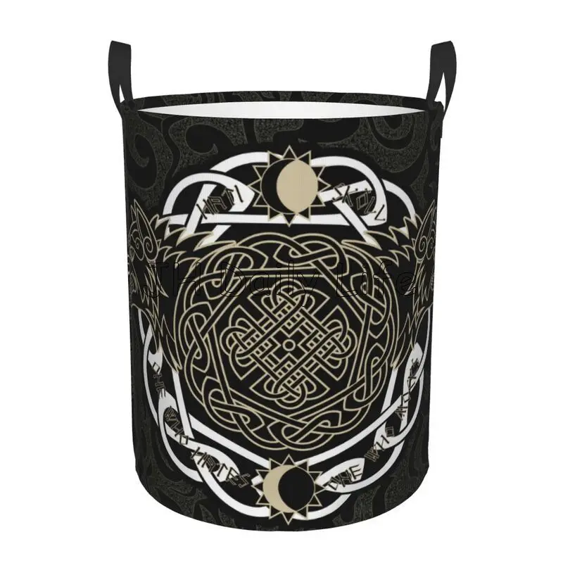 Vikings Tattoo Odins Ravens Foldable Oxford Laundry Hamper Waterproof Laundry Basket for Bathroom Bedroom Toys Clothes Organizer