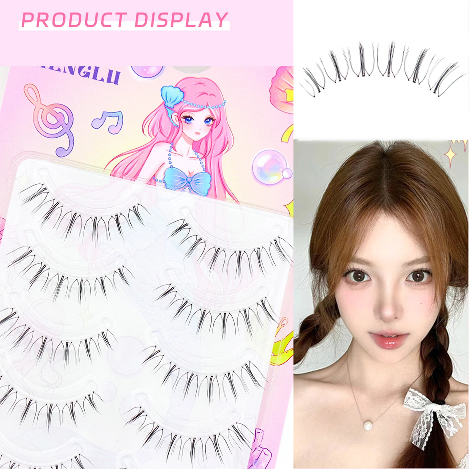 Cílios postiços Little Devil, um tipo, caules transparentes, maquiagem natural suave para os olhos, cílios atualizados, 0,14mm, 5 pares