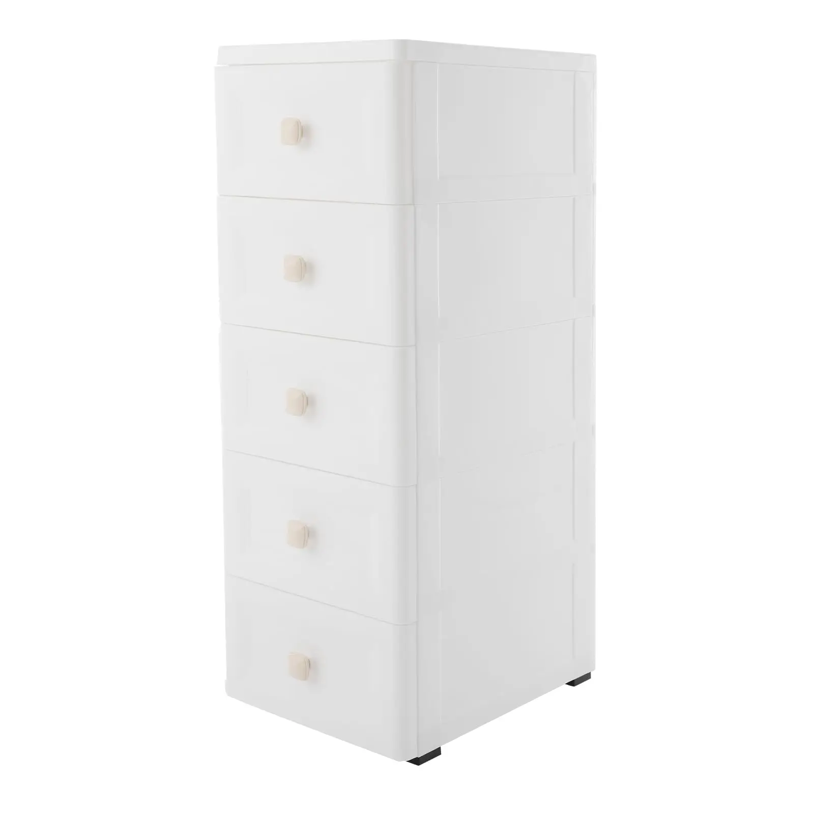 Keranjang Penyimpanan 5-, Lemari Plastik Sempit dengan Laci dengan Pegangan Persegi, Kabinet Lantai Kamar Mandi Ramping untuk Ruang Kecil, Kamar Tidur,