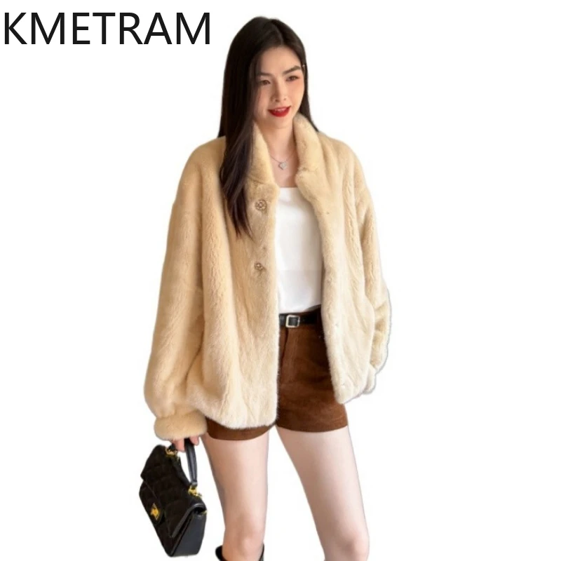 

KMETRAM 100% Velvet Mink Fur Jacket Woman High Quality Short Real Fur Coat Winter Outerwears Women Clothing 2025 шуба женская