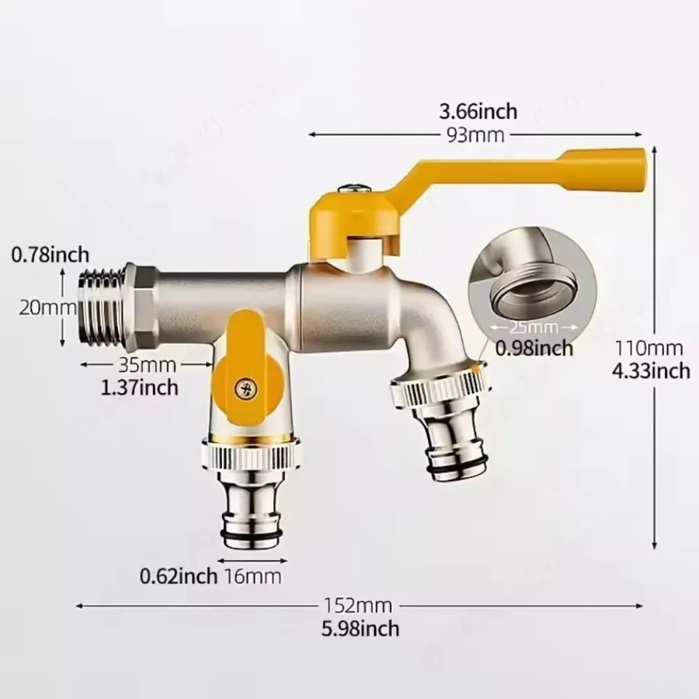 Anti Freezing and Crack Resistant Dual Outlet Faucet with Dual Handles Suitable for Garden Washing Machines - Yard and Lawn Care