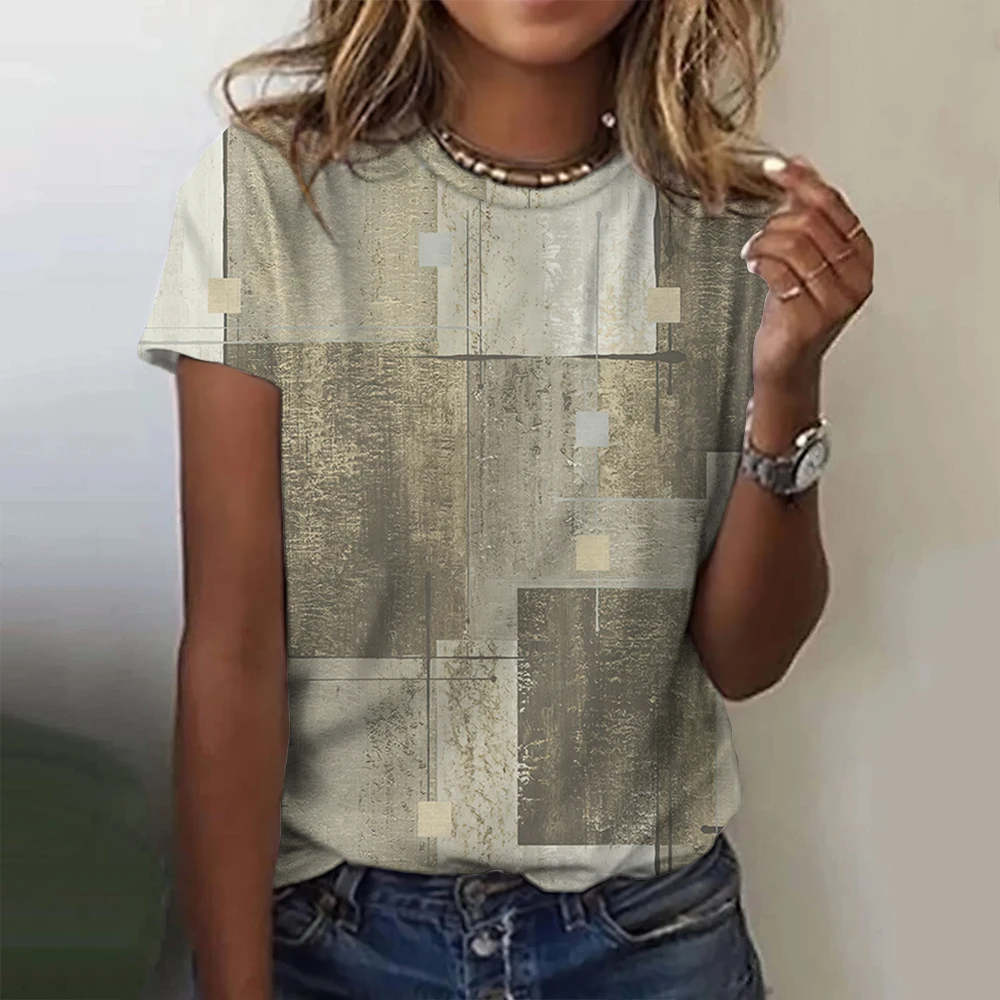 

Retro Women's T-shirt Plaid Print Tees Patchwork Clothes O Neck Short Sleeve Blouse Oversized Ladies Tops Women Harajuku Shirt