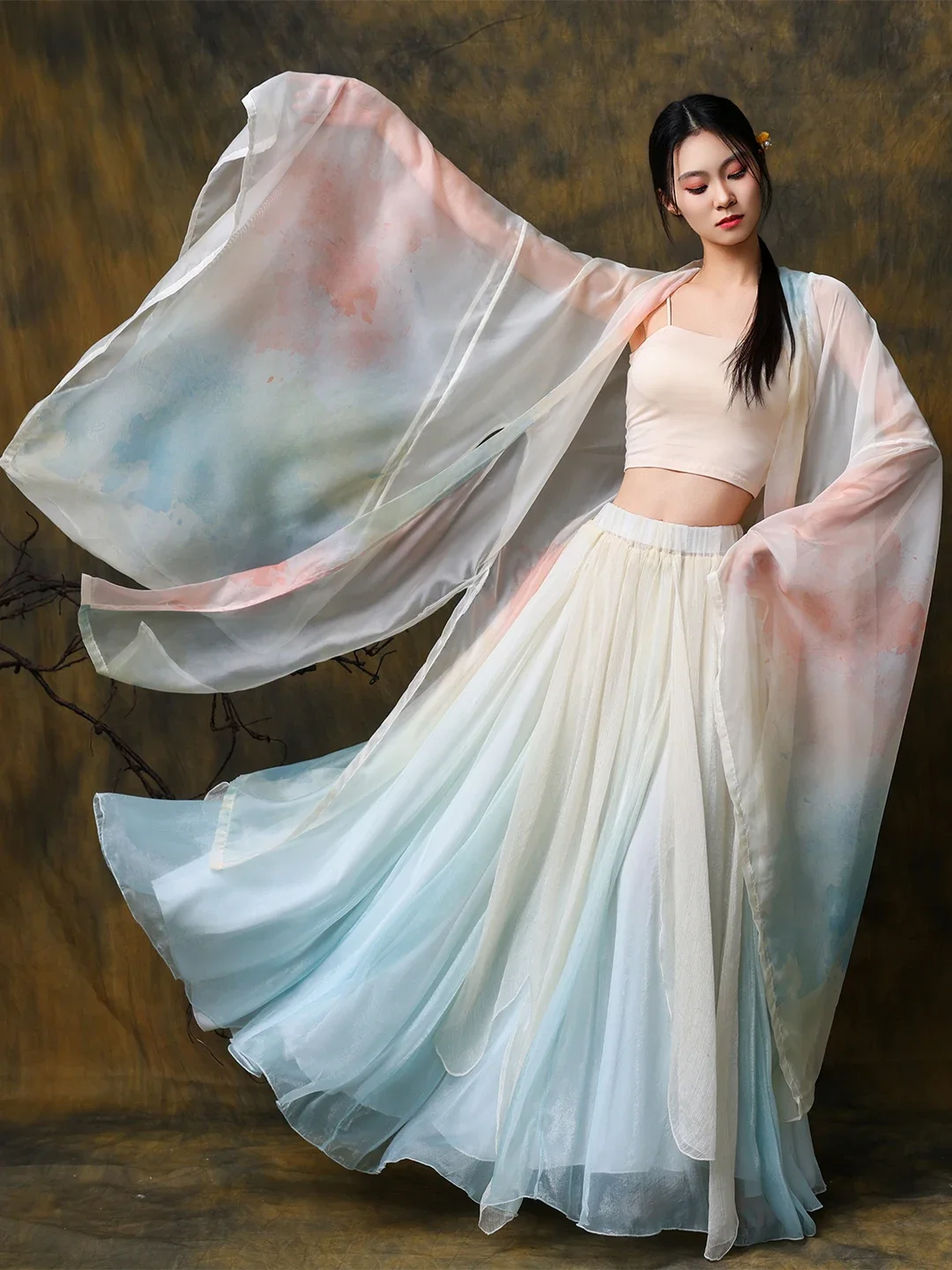 Elegant Watercolor Gradient Long Sleeve Dance Costume Women's New Style Classical Dance Performance Clothing Stage Show Outfit