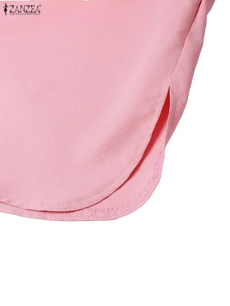 Mode Schlitz Saum Frauen Lange Kleider Casual Drehen-unten Kragen Langarm Tasten Einfarbig Shirtdress ZANZEA Frau Kleidung 3XL