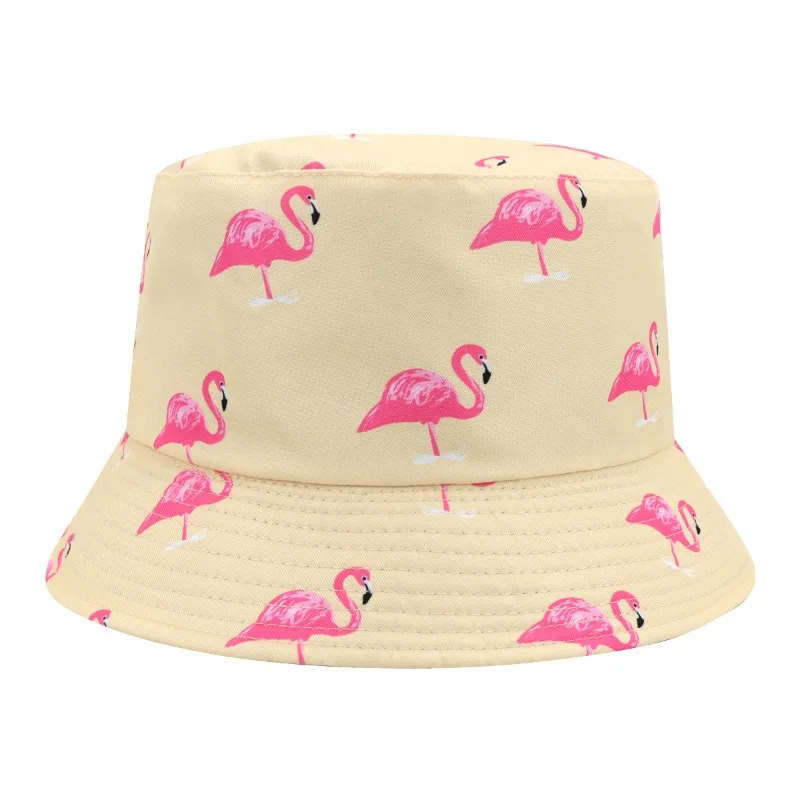 Flamingo Print Panama Women Men Summer Outdoor Sunscreen Bucket Hats Reversible Bob Hat Fishing Fisherman Gorras Sun Production view 3