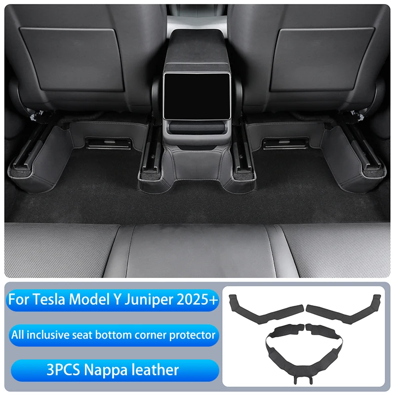 Voor Tesla Model Y Juniper 2025 + Middenconsole Twee Zijpaneel Anti Kick Pad Protector Lederen Sticker Voet Cover Auto accessoires