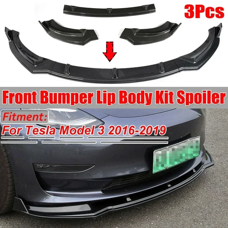

3pcs/set Car Front Bumper Lip Spoiler Kit for Tesla Model 3 2016-2019