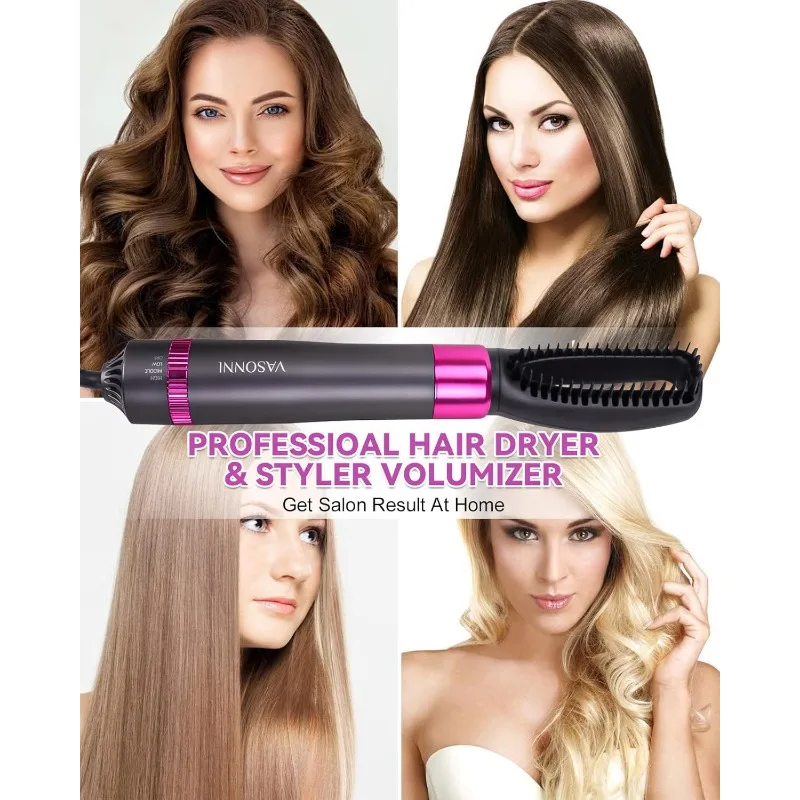 5 in 1 Hair Dryer Brush, Negative Ion Electric Hot Air Blow Dryer Brush Comb (black-red)