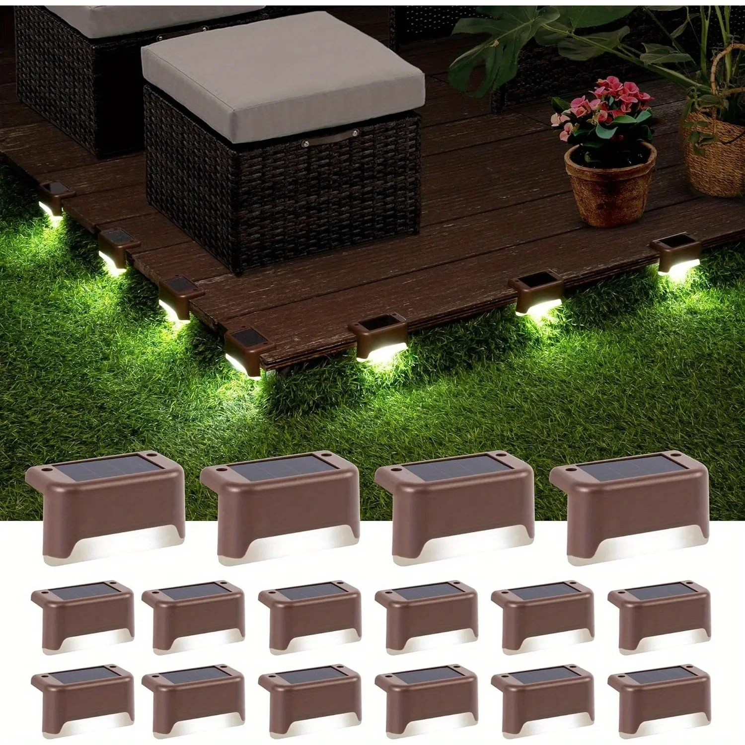 

16 solar outdoor step lights, IP44 waterproof, suitable for outdoor steps, fences, railings, gardens and backyards (cold white).