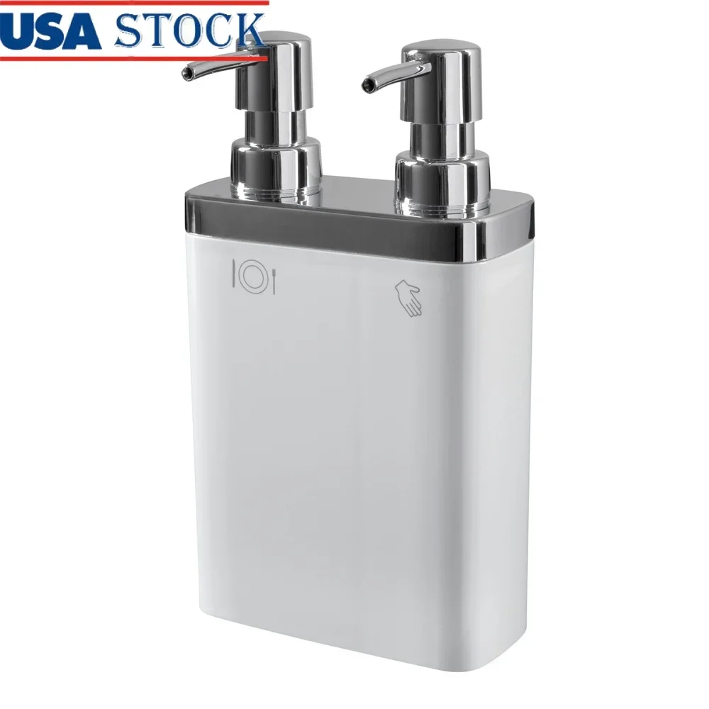 

Дозатор для мыла и лосьона с двойным насосом, органайзер на столешнице, 2 отделения, кухня, ванная комната, упрощение места, предотвращение путаницы