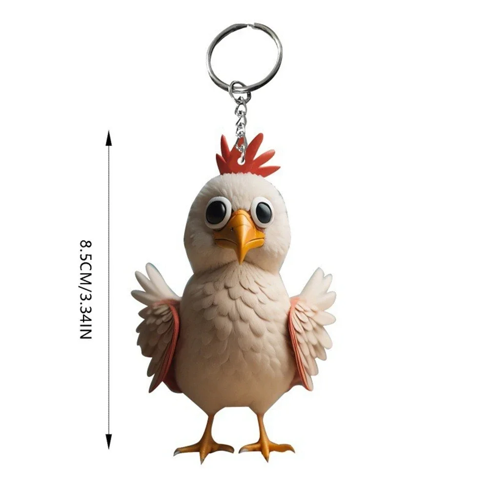 Lovely Cartoon Chicken Animal Keychains Acrylic Rooster Pendant for Women Men Car Handbag Phone Key Rings Accessories Xmas Gifts