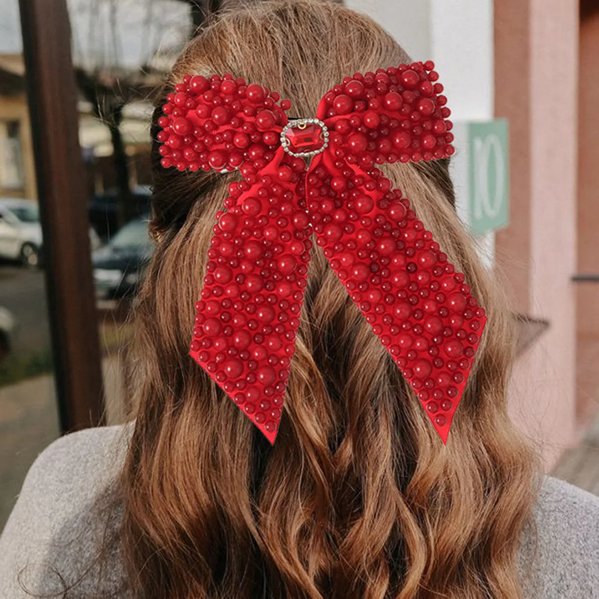 

Luxury Pearl Beaded Bow Hairpin Hair Clip Wedding Bridal Sweet Temperament Girl Ponytail Clips Bows Claw Clips Women Barrette