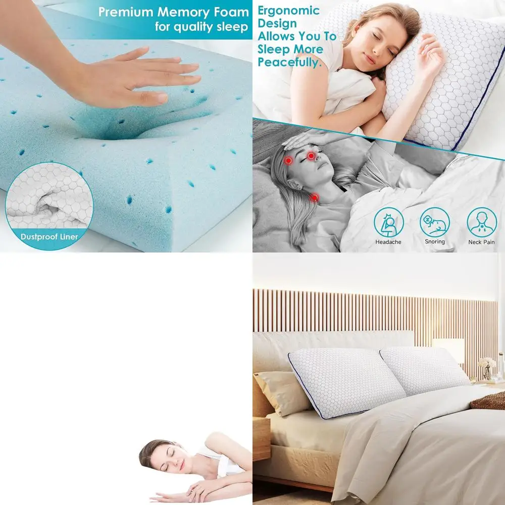 

Pair of Memory Foam Pillows for Side, Back, and Stomach Sleepers with Washable Cover and Breathable Mesh - Grey, King Size