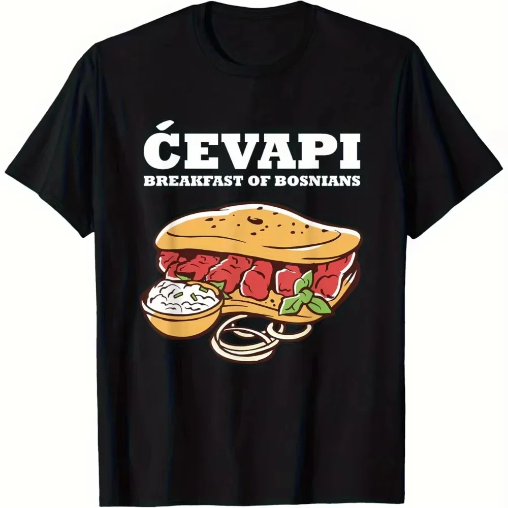 Men's Croatian Bosnian Cuisine T-Shirt Black Sandwich Graphic Tee withr Soft Casual Loose Fit for Balkan Lovers