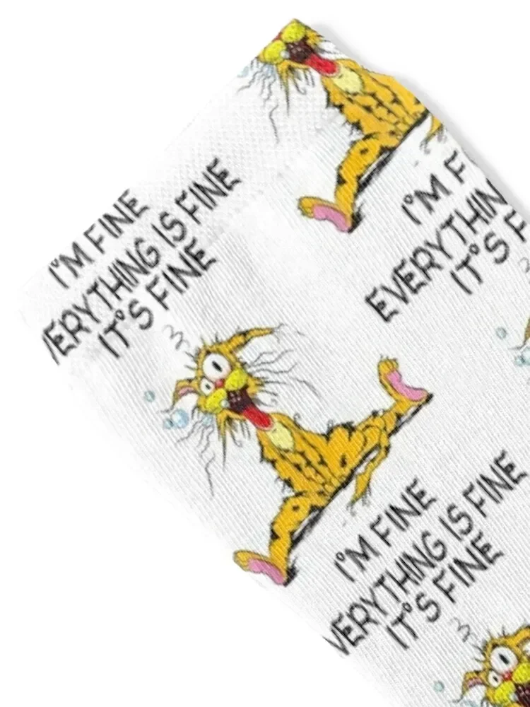 Its Fine Im Fine Everything Is Fine Funny Quote Cat T-Shirt Socks with print crazy custom Socks Women's Men's