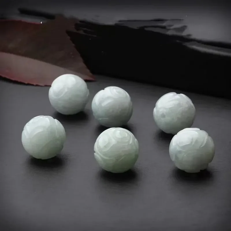 4A Natural Jade Jadeite Lotus Crystal Single Bead DIY Jewelry