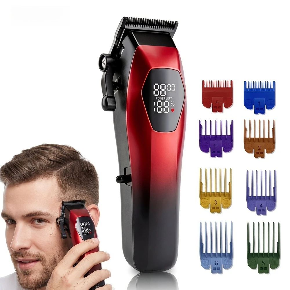 Men's Cordless Hair Clipper Rechargeable Electric Hair Trimmer LED Display USB Charging Color Guide Combs Home Haircut Gift Set