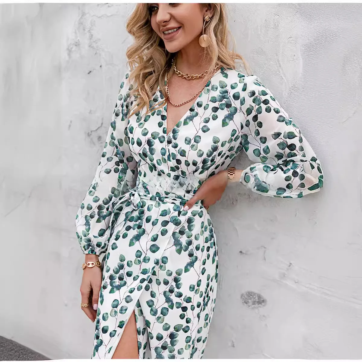 الربيع الصيف الأزهار طباعة طويلة Sve عطلة اين لو المرأة الدكتور ألف خط Sle عالية الخصر محبوك ألياف البوليستر