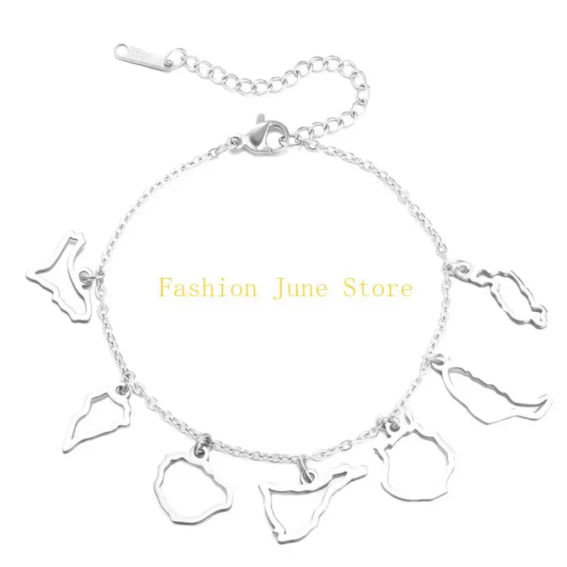 N5KA Stainless Steel Travel Charm Bracelet with Spain Themed Map Outlines