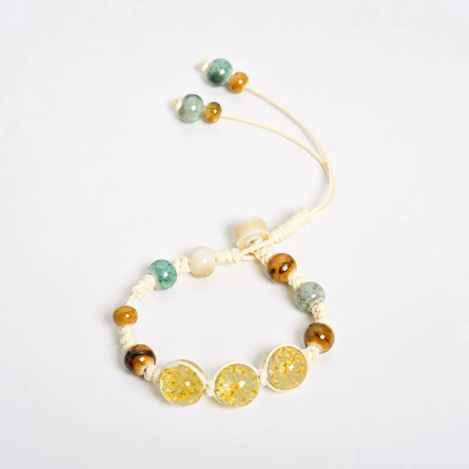 Handmade Ceramic and Glass Bead Adjustable Hand-Woven Bracelet with Wax Cord and Starry Sky Design For Women Y260705-18