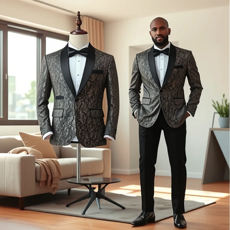 

KIDWHXR Man Suit Outfit Fashion Printed Single-breasted Blazer Male Straight-leg Pant British Style Slim Stage 2-piece Set