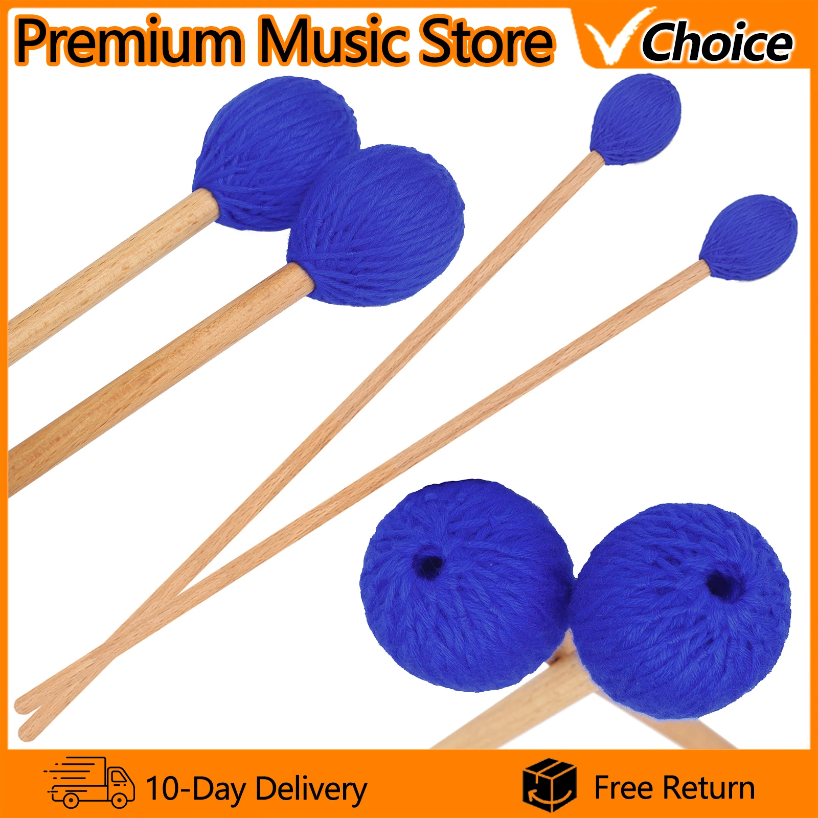 

1 пара промежуточных молотков для маримбы, овечьей плюшевой ксилофонной палочки для маримбы, синие профессиональные аксессуары для ударных инструментов