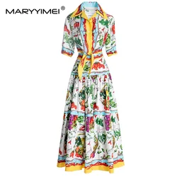 MARYYIMEI Summer Cotton Skirts Suit Women Half sleeves Single-breasted Shirt＋Fruit and Vegetable Print Skirts 2 Pieces Set