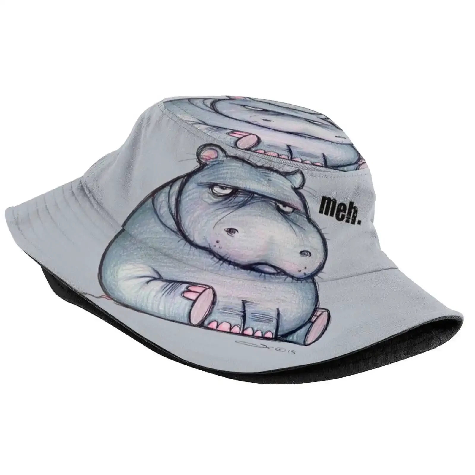 Meh Korean Caps Funny Beach Bucket Hats Zoo Animal Sad Upset Bored Meh Whatever Gray