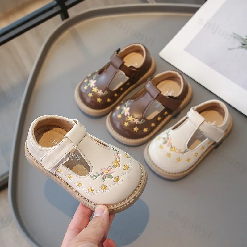 

Girls' Embroidered Design Princess Shoes 2025 Spring New Baby Soft Sole Fashion Casual Single Shoes Children's Comfortable Flats