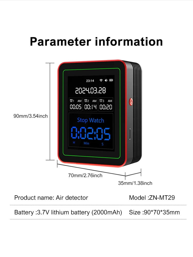 Tuya WiFi 15 in 1 Rilevatore di qualità dell'aria APP di controllo portatile AQI PM0.3 PM1.0 PM2.5 PM10 Tester domestico CO CO2 TVOC HCHO Tester