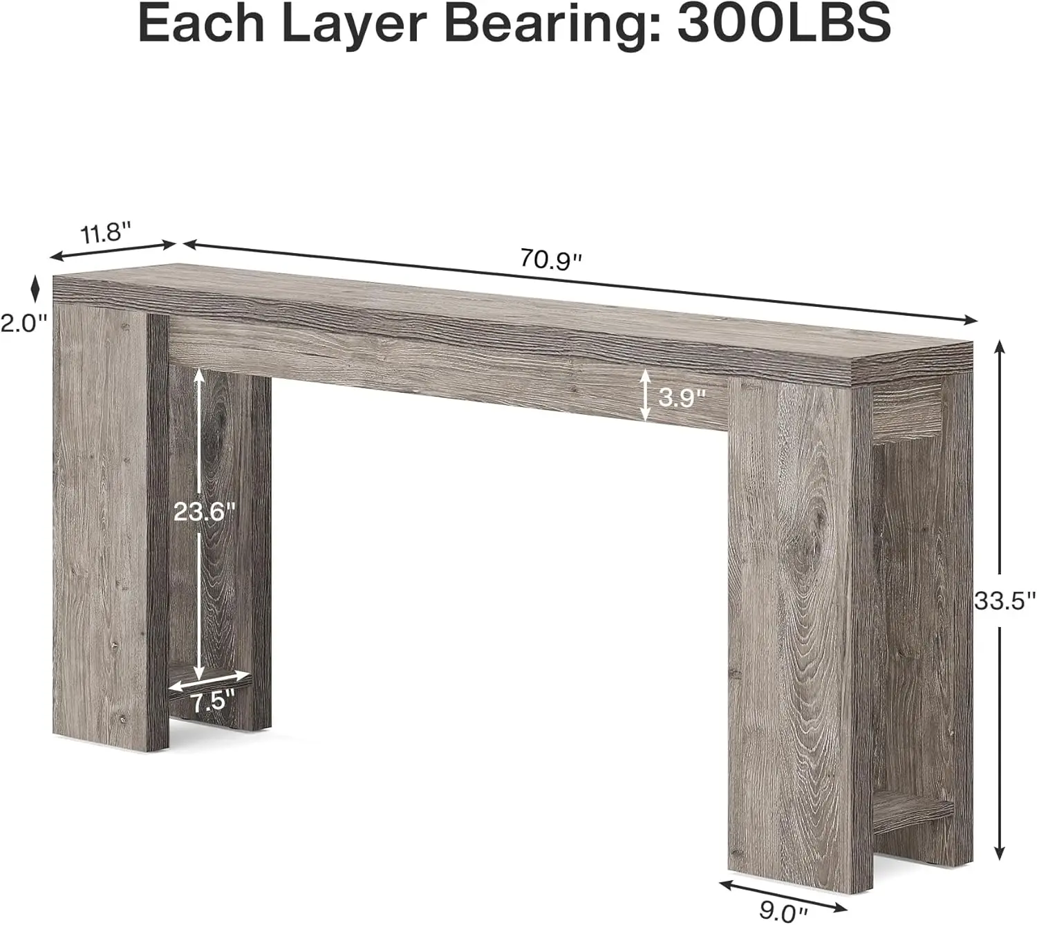 70,9-inch extra lange consoletafel, boerderij houten banktafel achter de bank, smalle entree accenttafel voor woonkamer,