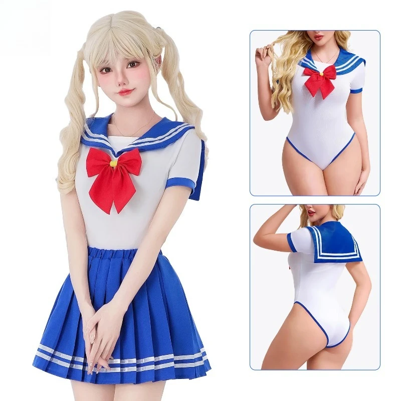 

Japanese Sexy Hottie Onesie Skirt Sailor Moon Cosplay Costume Cos Student Sailor Suit