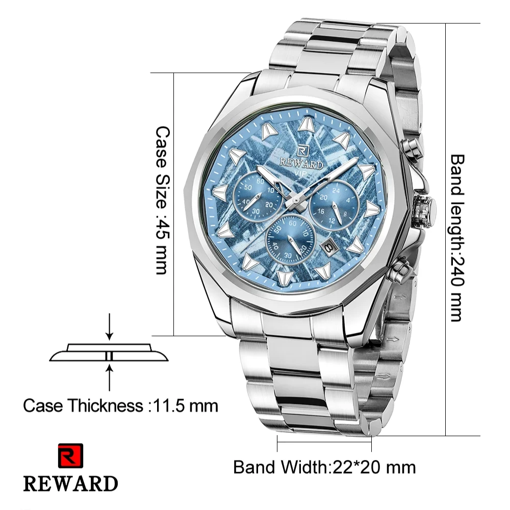 مكافأة 812052 موضة ساعة كوارتز رجالية تصميم فني الطلب الكبير كرونوغراف التقويم مقاوم للماء ساعات الفولاذ المقاوم للصدأ للرجل #4