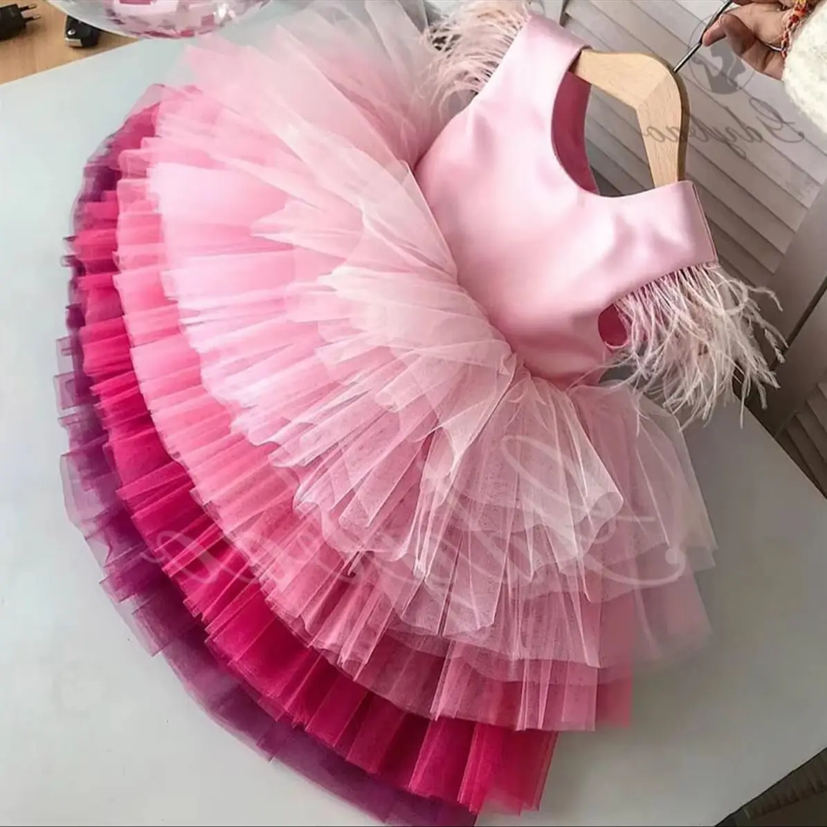 Rainbow  Flower Girl Dresses Girl Princess Layered Tutu Dress Infant Toddler Tulle Patchwork Vestido Evening Party Pageant B