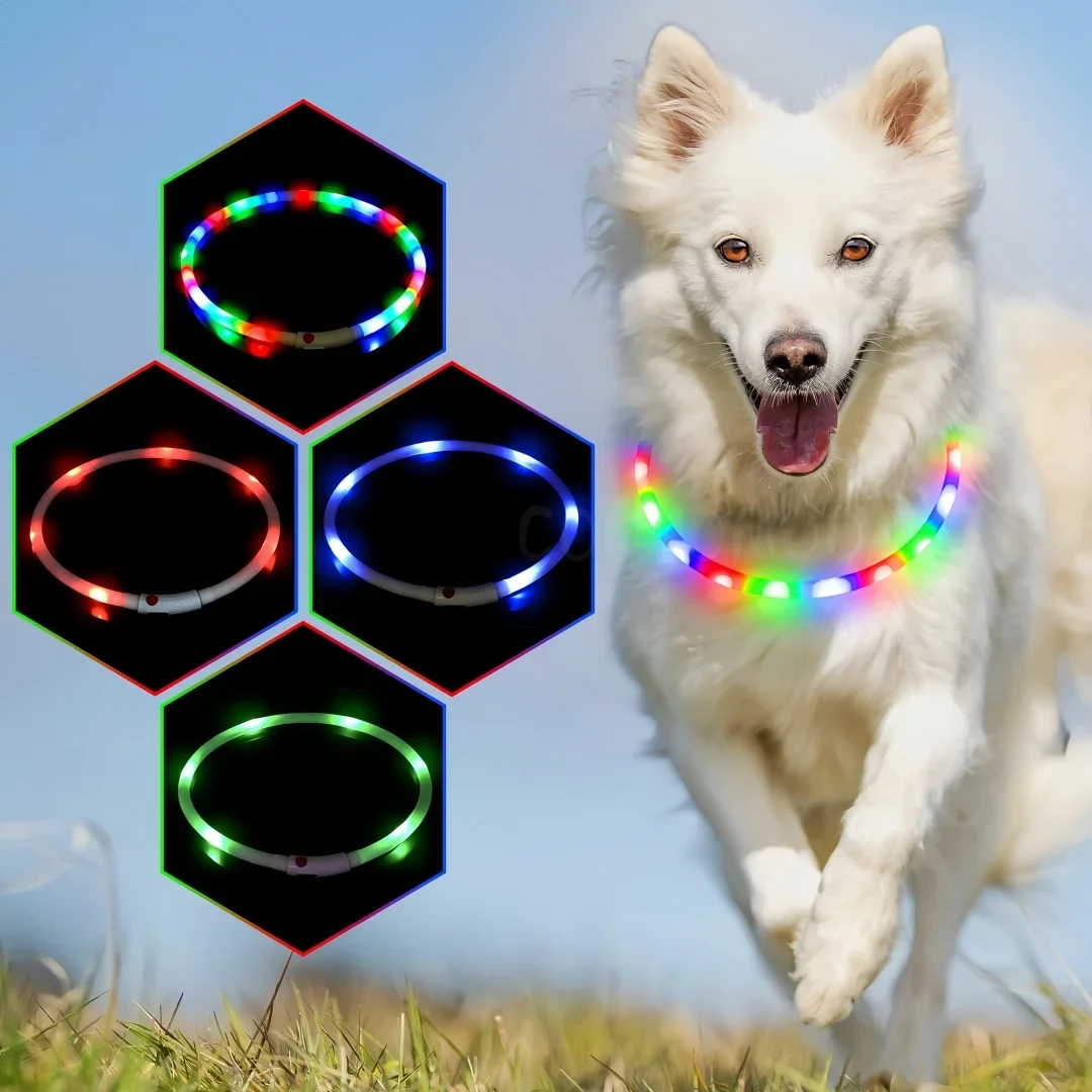 Led Dog Collar Luminous Usb Cat Dog Collar 4 Modes Soft Silicone Glowing Loss Prevention Collar For Dogs Pet Night Accessories